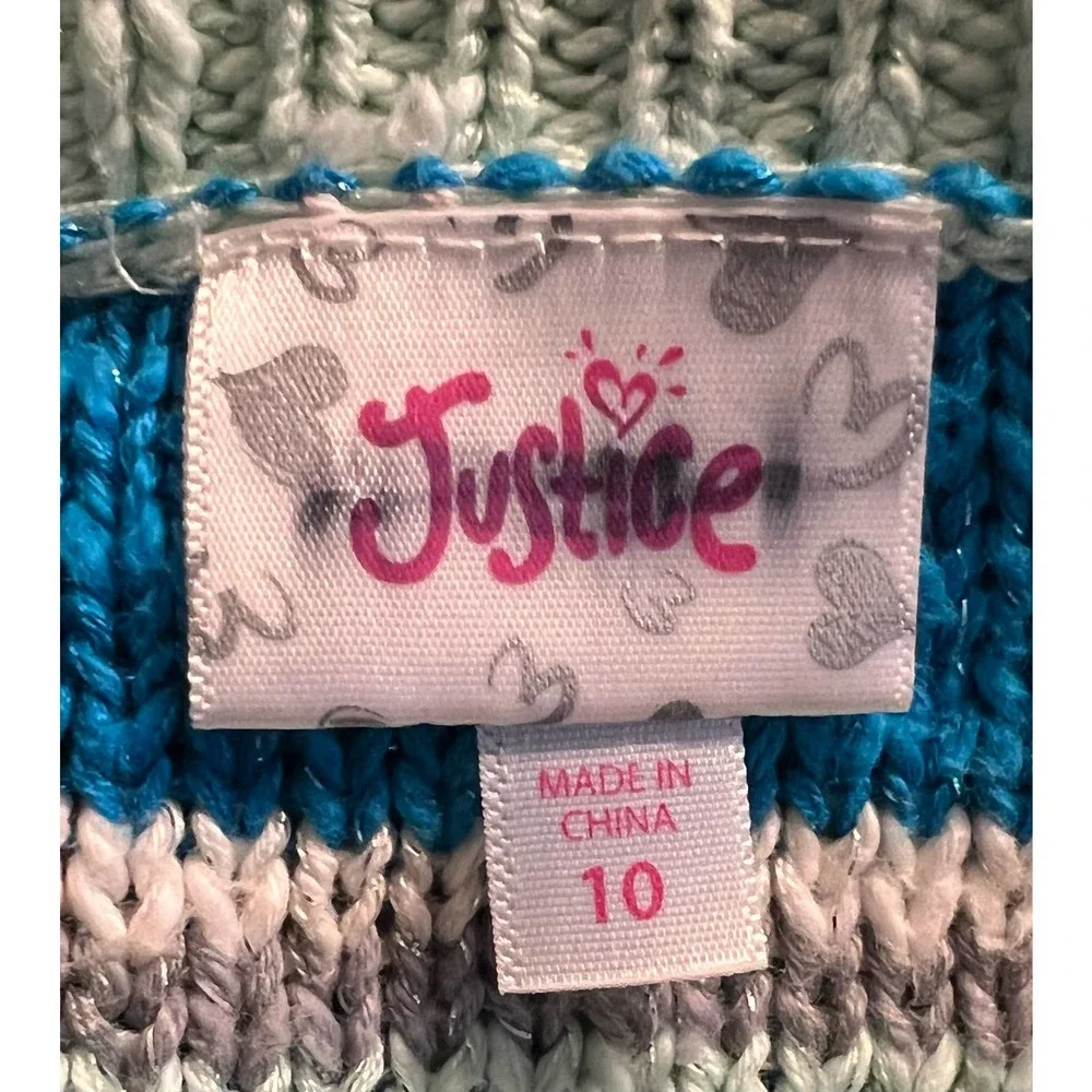 Justice Girl's‎ Green Blue Gray White Sweater Long Sleeve Size 10 24